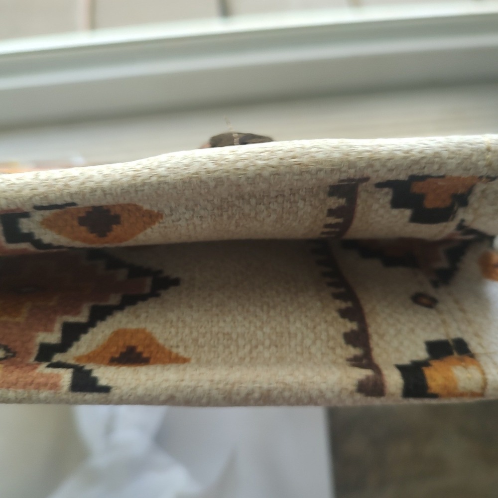 Wrangler Southwestern Canvas Tote Bag Brown Faux Leather Trim Aztec Print NWT